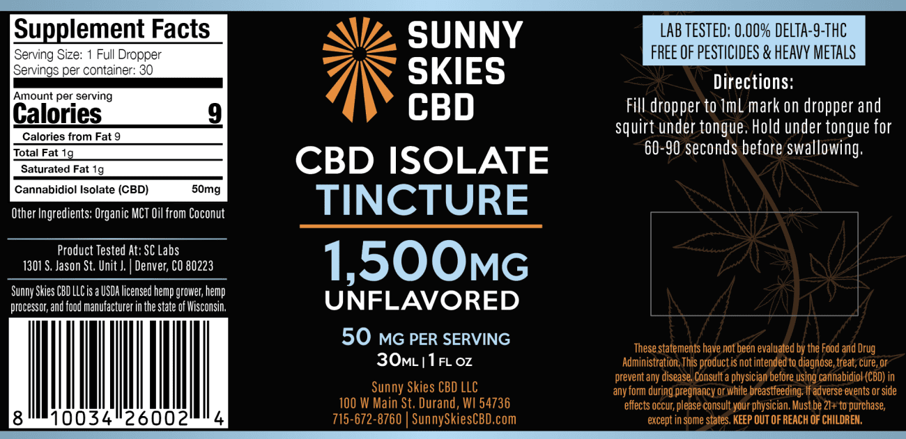 Sunny Skies CBD Isolate Tincture, Unflavored